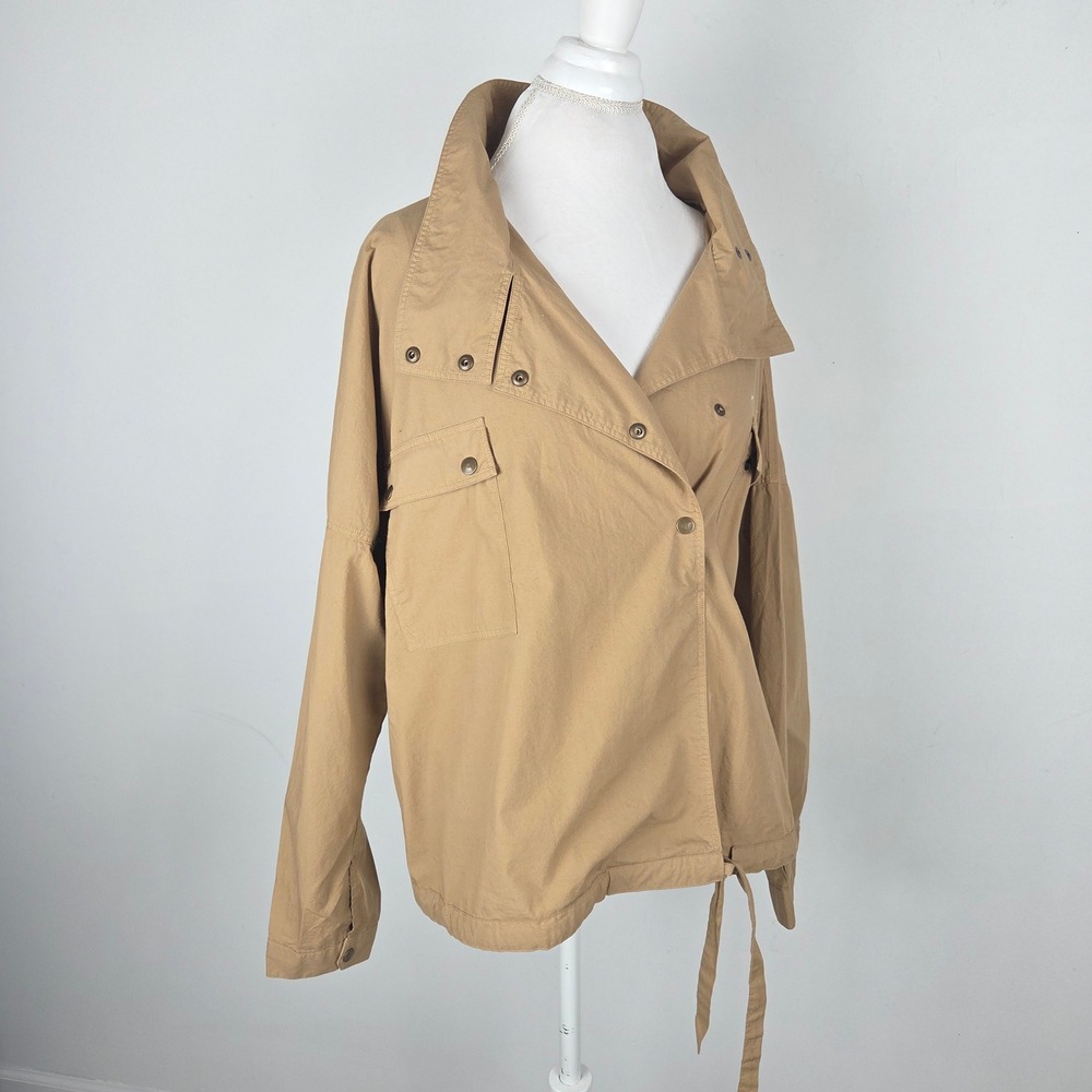 Closed Tan Khaki Oversized Asymmetrical Snap Front Pullover Jacket XL Utility